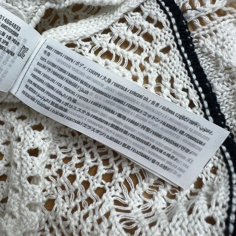 Abercrombie & Fitch Maxi Dress White Crochet Knit Black Trim NWT Small Tall